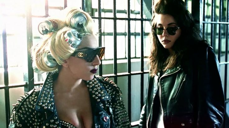 Chanel sunglasses and Diet Coke can worn by Lady Gaga and Ray-Ban masterclass sunglasses worn by her sister Natali Germanotta in TELEPHONE by Lady Gaga (2009)