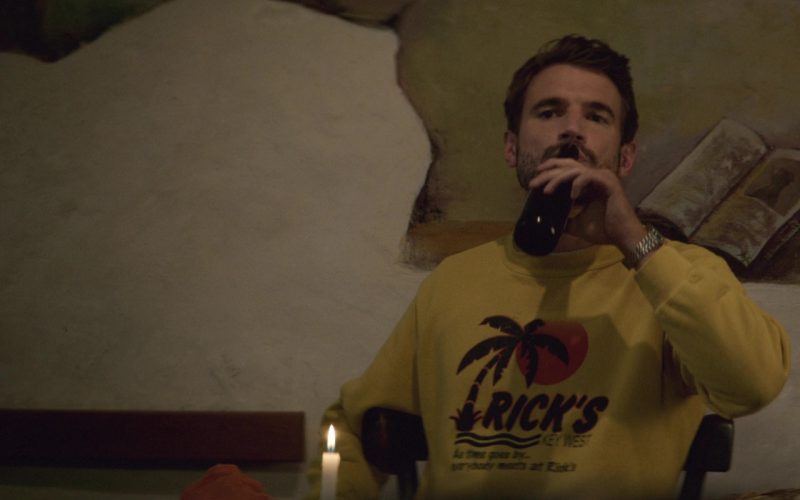Rick's Bar Key West Yellow Sweatshirt Worn by Alex Russell in Jungle (2017)