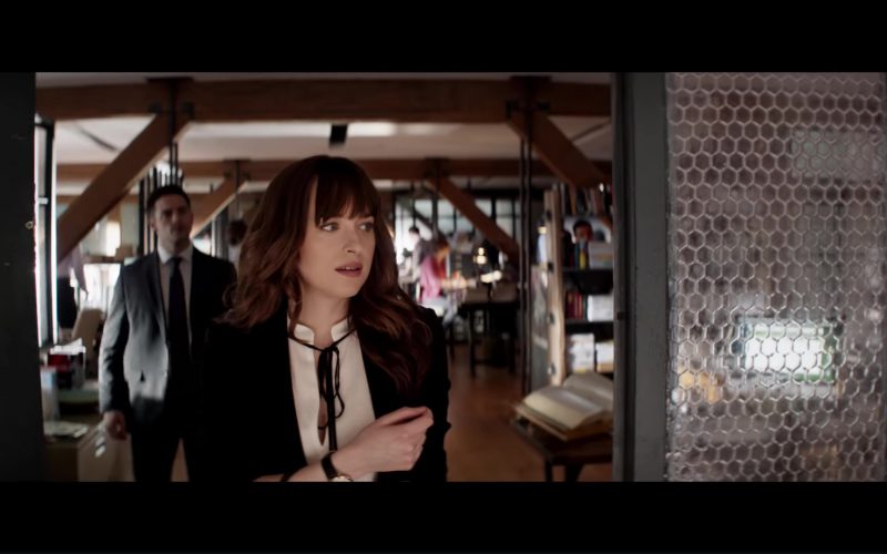 Derek Lam Sleeve­less Blouse With Front Ties and Isabel Marant 'Math­is' Blazer Worn by Dakota Johnson (Anastasia Steele) in Fifty Shades Freed (2018)