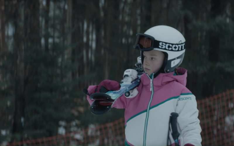 Briko Helmet, Scott Wintersports Goggles and Descente Jacket in Molly’s Game