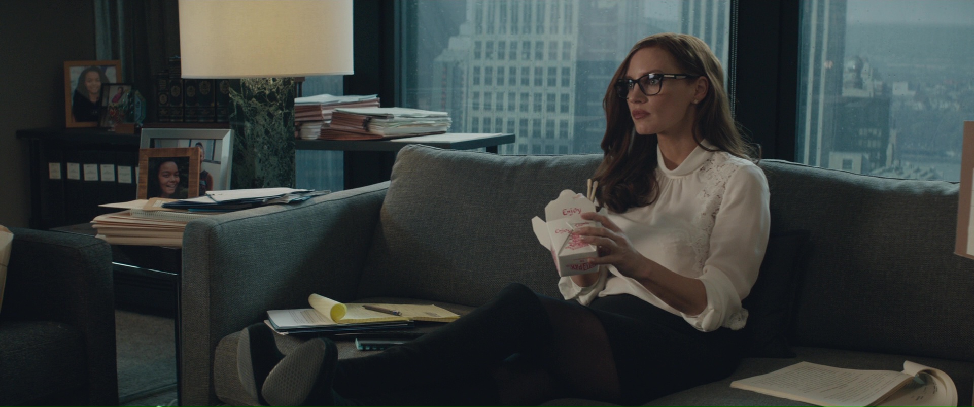 Prada Square Plastic Eyeglasses Worn by Jessica Chastain in Molly’s Game (2017) Movie