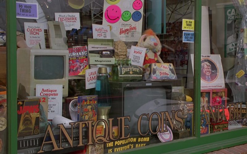 Apple Macintosh Computer, NES Jaws and BurgerTime Video Games, Magnavox Weekender, Perrier Water, JVC TV, JVC Camcorder, Black & Decker Clothes Iron and Dustbuster in Back to the Future Part 2 (1989)