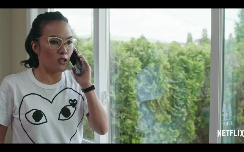 Comme des Garçons White T-Shirt With Hearts Logos Worn by Ali Wong in Always Be My Maybe (1)