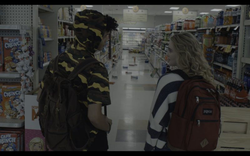 Jansport Backpack Used by Kathryn Newton, Cap'n Crunch Cereals & Coca-Cola in The Society