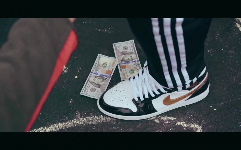 Air Jordan 1 Retro High OG (Black & White and Gold Logo) Sneakers by Nike in My Type by Saweetie (2019)