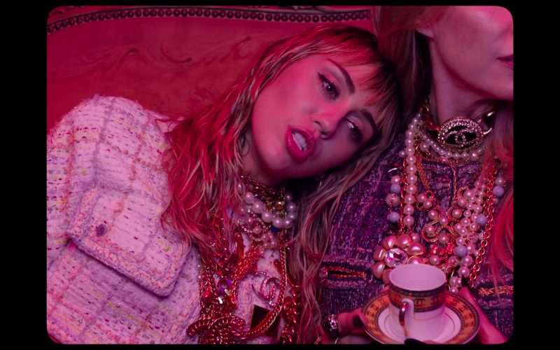 Chanel Skirt Suit, Boots, Jewelry and Mug in Mother's Daughter by Miley Cyrus (2019)