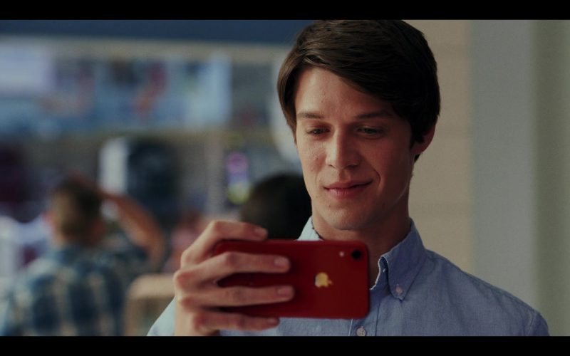 Apple iPhone Red Mobile Phone Held by Colin Ford as Josh Wheeler in Daybreak Season 1 Episode 2