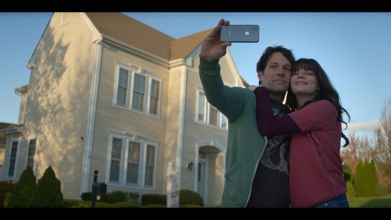 Apple iPhone Smartphone Used by Paul Rudd as Miles Elliot and Aisling Bea as Kate Elliot in Living with Yourself