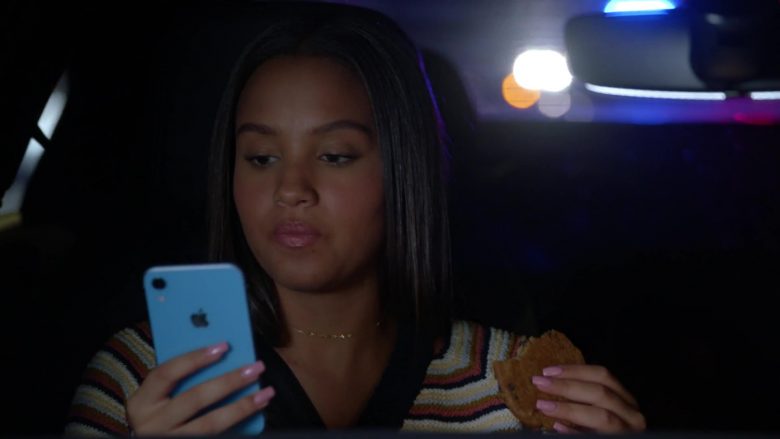 Apple iPhone XR Blue Mobile Phone Used by Corinne Massiah as May Grant in 9-1-1 Season 3 Episode 5 “Rage” (1)