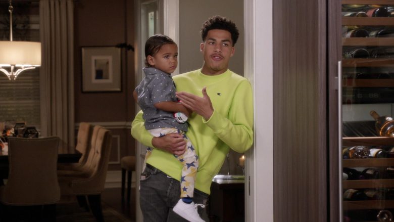 Champion Neon Green Sweatshirt Worn by Marcus Scribner as Junior in Black-ish Season 6 Episode 6 (2)