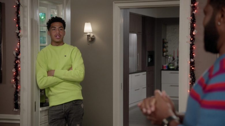 Champion Neon Green Sweatshirt Worn by Marcus Scribner as Junior in Black-ish Season 6 Episode 6 (3)