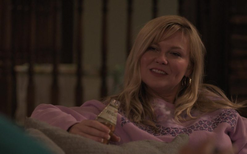 Miller High Life Beer Enjoyed by Kirsten Dunst as Krystal Stubbs in On Becoming a God in Central Florida Season 1 Epi