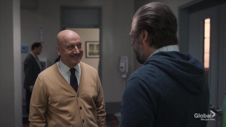 Tommy Hilfiger Cardigan Worn by Anupam Kher as Dr. Vijay Kapoor in New Amsterdam Season 2 Episode 4 (2)