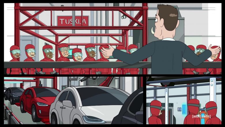 Tesla as Tuskla and Elon Musk as Elon Tusk in Rick and Morty Season 4 Episode 3 (1)