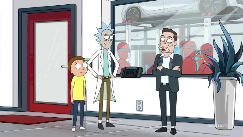 Tesla as Tuskla and Elon Musk as Elon Tusk in Rick and Morty Season 4 Episode 3 (3)