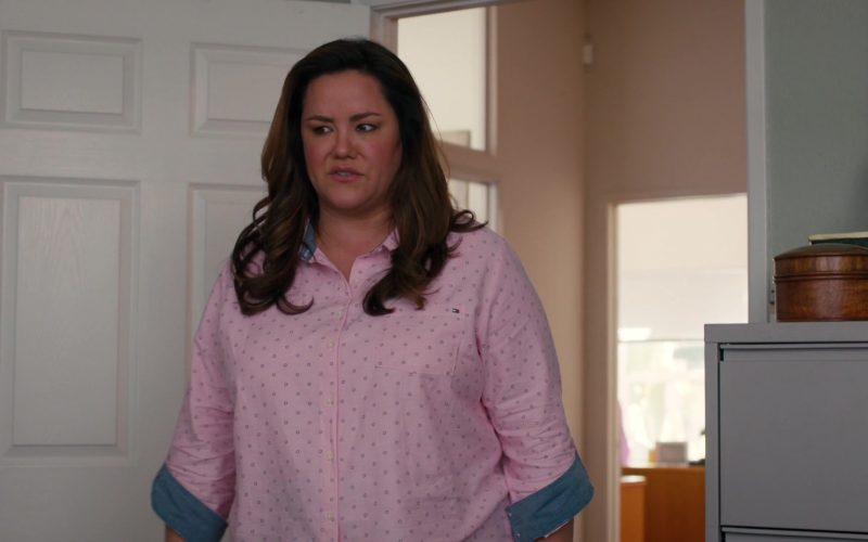 Tommy Hilfiger Pink Shirt Worn by Katy Mixon as Katie Otto in American Housewife Season 4 Episode 7 (3)