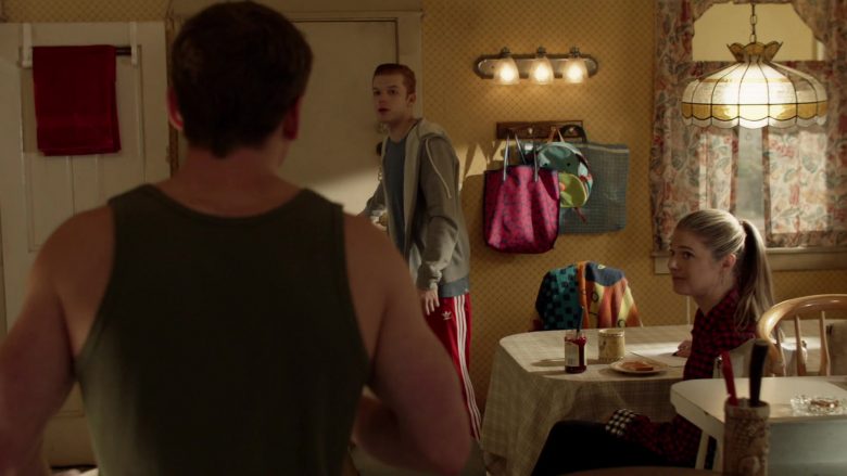 Adidas Red Tracksuit Pants Worn by Cameron Monaghan as Ian Gallagher in Shameless Season 10 Episode 8 Debbie Might Be a Prostitute