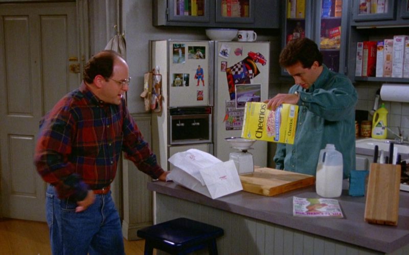 Cheerios Cereal Held by Jerry Seinfeld in Seinfeld Season 5 Episode 7 The Non-Fat Yogurt