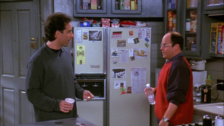 Evian Bottled Water Held by Jason Alexander as George Costanza in Seinfeld Season 8 Episode 5