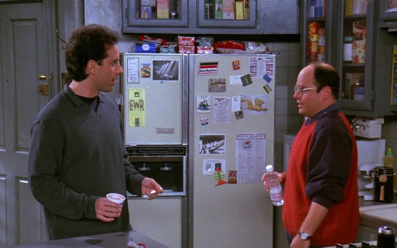 Evian Bottled Water Held by Jason Alexander as George Costanza in Seinfeld Season 8 Episode 5