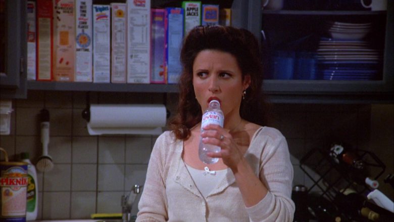 Evian Bottled Water Held by Julia Louis-Dreyfus as Elaine Benes in Seinfeld Season 5 Episode 22 (1)