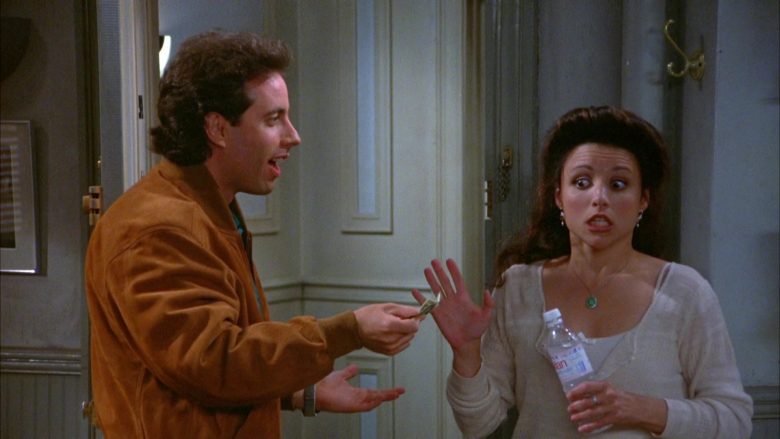 Evian Bottled Water Held by Julia Louis-Dreyfus as Elaine Benes in Seinfeld Season 5 Episode 22 (2)