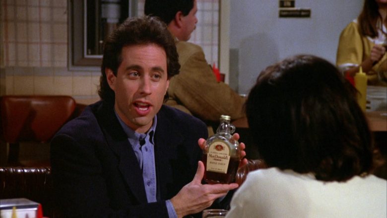 MacDonald's Maple Syrup Held by Jerry Seinfeld in Seinfeld Season 5 Episode 17 The Wife