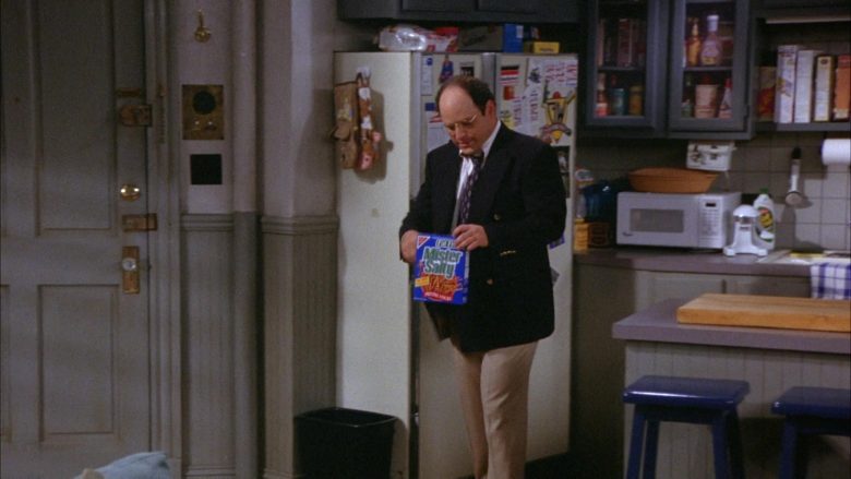 Nabisco Mister Salty Pretzels Held by Jason Alexander as George Costanza in Seinfeld Season 6 Episode 8 The Mom & Pop Store (1)