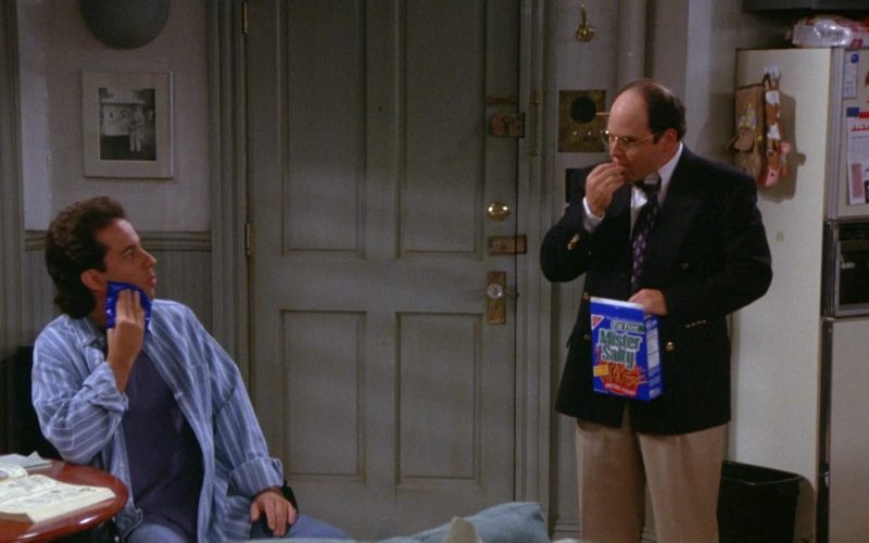 Nabisco Mister Salty Pretzels Held by Jason Alexander as George Costanza in Seinfeld Season 6 Episode 8 The Mom & Pop Store (3)
