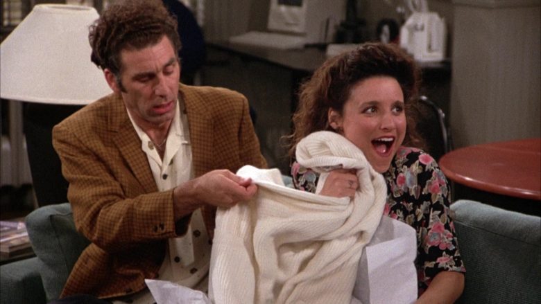 Nautica Chunky Knit Cardigan Sweater Worn by Julia Louis-Dreyfus as Elaine Benes in Seinfeld Season 3 Episode 12 (1)