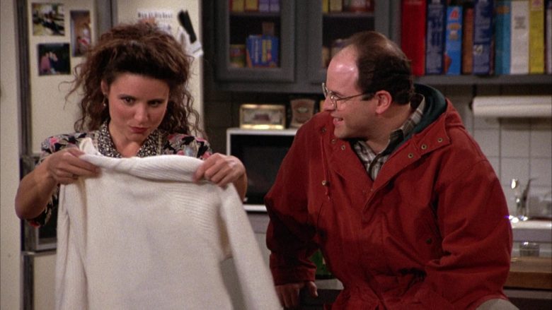 Nautica Chunky Knit Cardigan Sweater Worn by Julia Louis-Dreyfus as Elaine Benes in Seinfeld Season 3 Episode 12 (3)