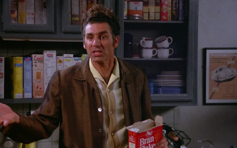 Post Bran Flakes Cereal Held by Michael Richards as Cosmo Kramer in Seinfeld Season 5 Episode 5