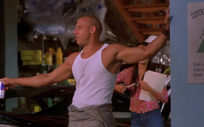 Red Bull Energy Drink Enjoyed by Vin Diesel as Dominic Toretto in The Fast and the Furious