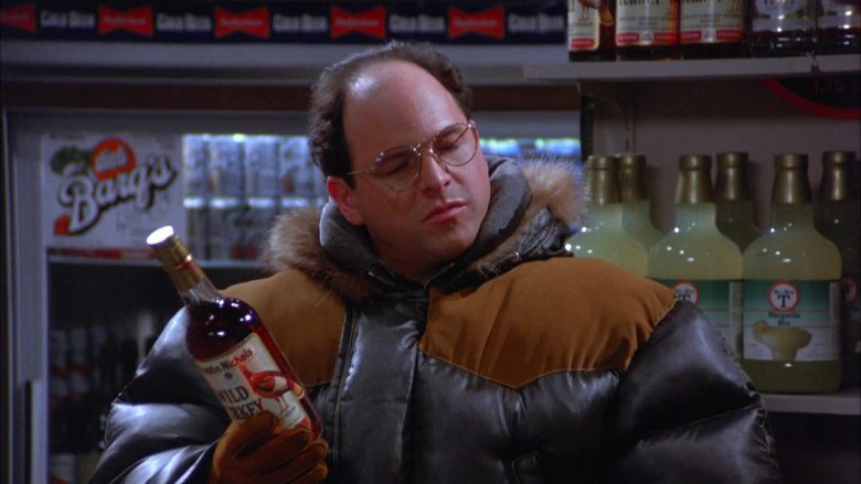 Wild Turkey Bourbon Bottle Held by Jason Alexander as George Costanza in Seinfeld Season 5 Episode 13 (1)