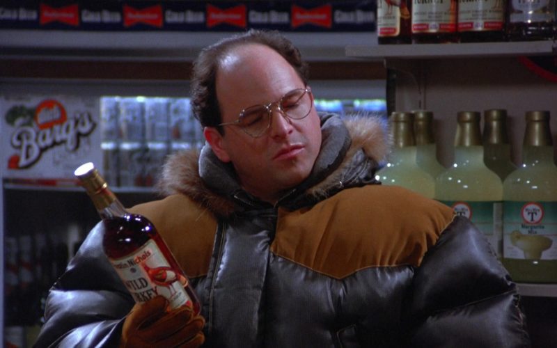 Wild Turkey Bourbon Bottle Held by Jason Alexander as George Costanza in Seinfeld Season 5 Episode 13 (1)