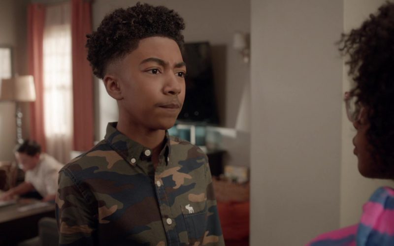 Abercrombie & Fitch Military Print Shirt Worn by Miles Brown as Jack Johnson in Black-ish Season 6 Episode 12 "Boss Daddy" (2020)