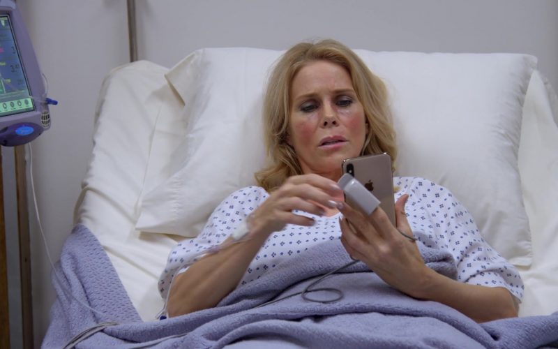 Apple iPhone Mobile Phone Used by Cheryl Hines as Cheryl David in Curb Your Enthusiasm Season 10 Episode 1 Happy New Year