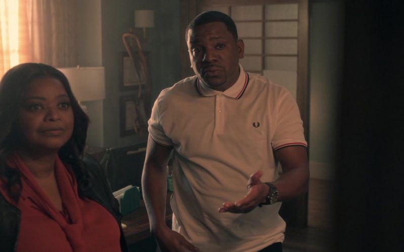 Fred Perry White Shirt Worn by Mekhi Phifer as Markus Knox in Truth Be Told Season 1 Episode 8 (1)