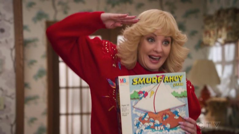Milton Bradley Smurf Ahoy Game Held by Wendi McLendon-Covey as Beverly in The Goldbergs Season 7 Episode 12 Game Night (2020)