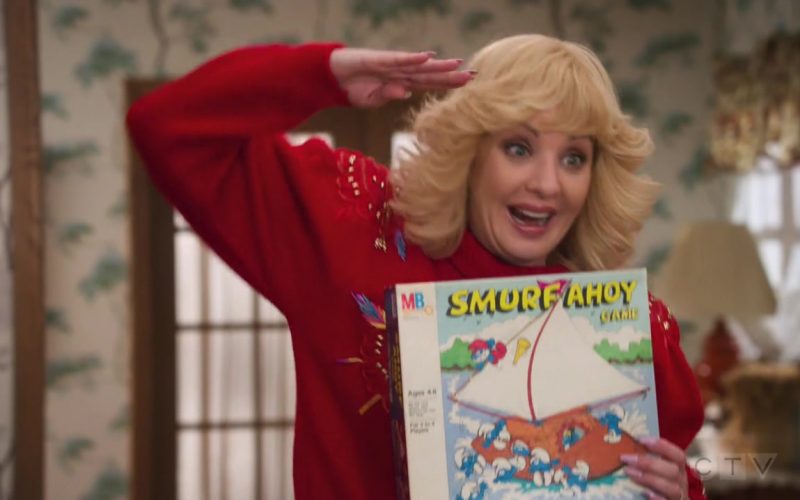 Milton Bradley Smurf Ahoy Game Held by Wendi McLendon-Covey as Beverly in The Goldbergs Season 7 Episode 12 Game Night (2020)