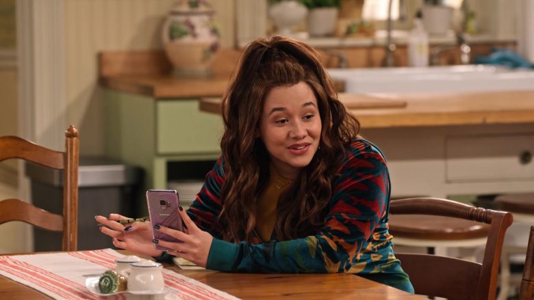 Samsung Galaxy Mobile Phone Held by Talia Jackson as Jade McKellan in Family Reunion Season 1 Episode 16