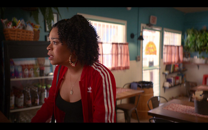 Adidas Red Jacket Worn by Julissa Calderon as Yessika Flores in Gentefied S01E09 (1)