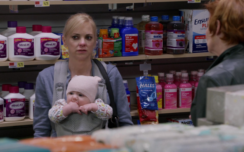 MiraLAX, CVS Health Purelax, Halls Cough Drops, Stomach Relief Liquid, Milk of Magnesia in Mom S07E18 "A Judgy Face and Your Grandma's Drawers" (2020)