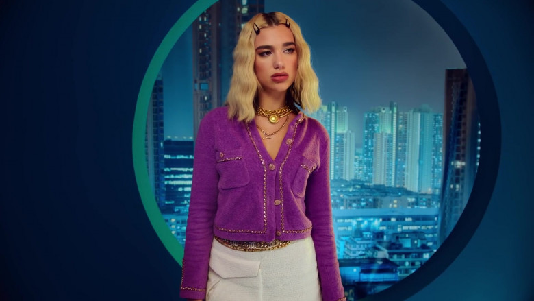 Chanel Purple Cardigan Outfit Worn by Dua Lipa in Break My Heart 2020 (1)