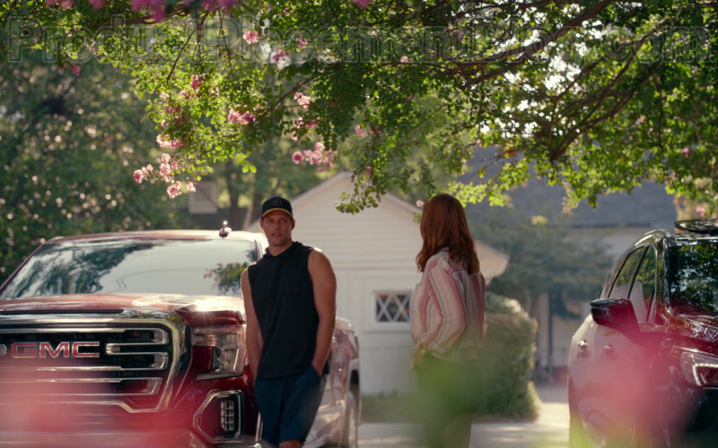 Actor Using GMC Sierra Red Pickup Truck in Sweet Magnolias S01E03 Give Drink to the Thirsty (1)