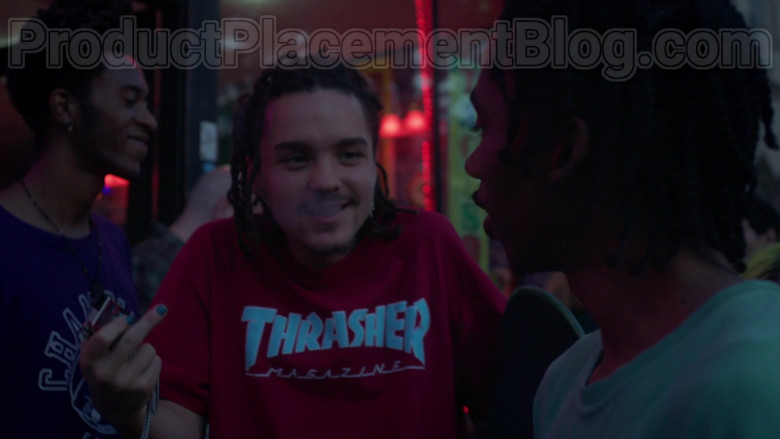 Actor Wearing Thrasher Magazine Logo Red T-Shirt Outfit in Betty S01E03 TV Series