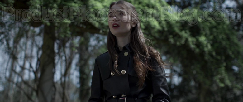 Lily Collins Wearing Versace Leather Trench Coat Outfit in Inheritance Movie (5)