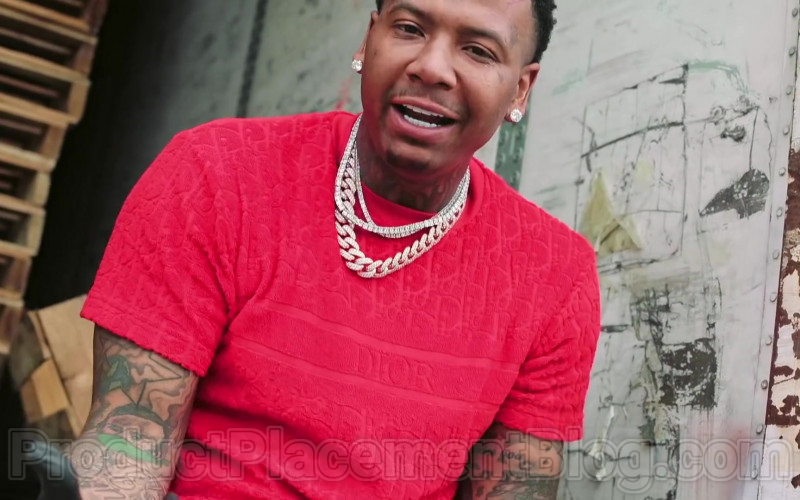 Moneybagg Yo Wearing Dior Red Tee Outfit in Me Vs Me 2020 Music Video
