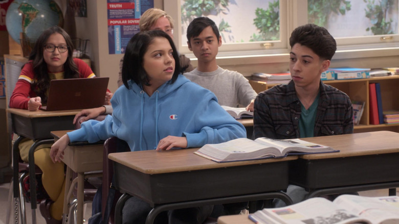 Champion Blue Oversized Hoodie Worn by Cree Cicchino as Marisol in Mr. Iglesias S02E06 (2)