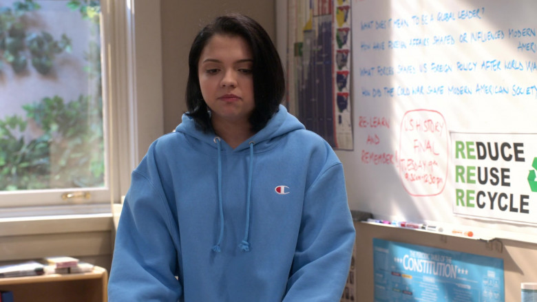 Champion Blue Oversized Hoodie Worn by Cree Cicchino as Marisol in Mr. Iglesias S02E06 (3)